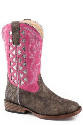 Girl's Roper Pink & Silver Western Square Toe Boot