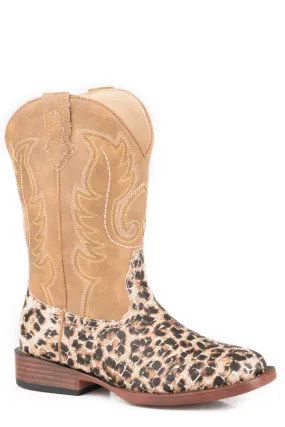 Girl's Roper Tan/Glitter Leopard Print Western Boot