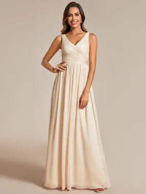 Glittery Floor Length V-Neck Sleeveless Evening Dress