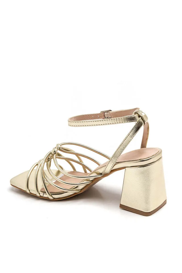 Hayleigh Gold Knotted Block Heels