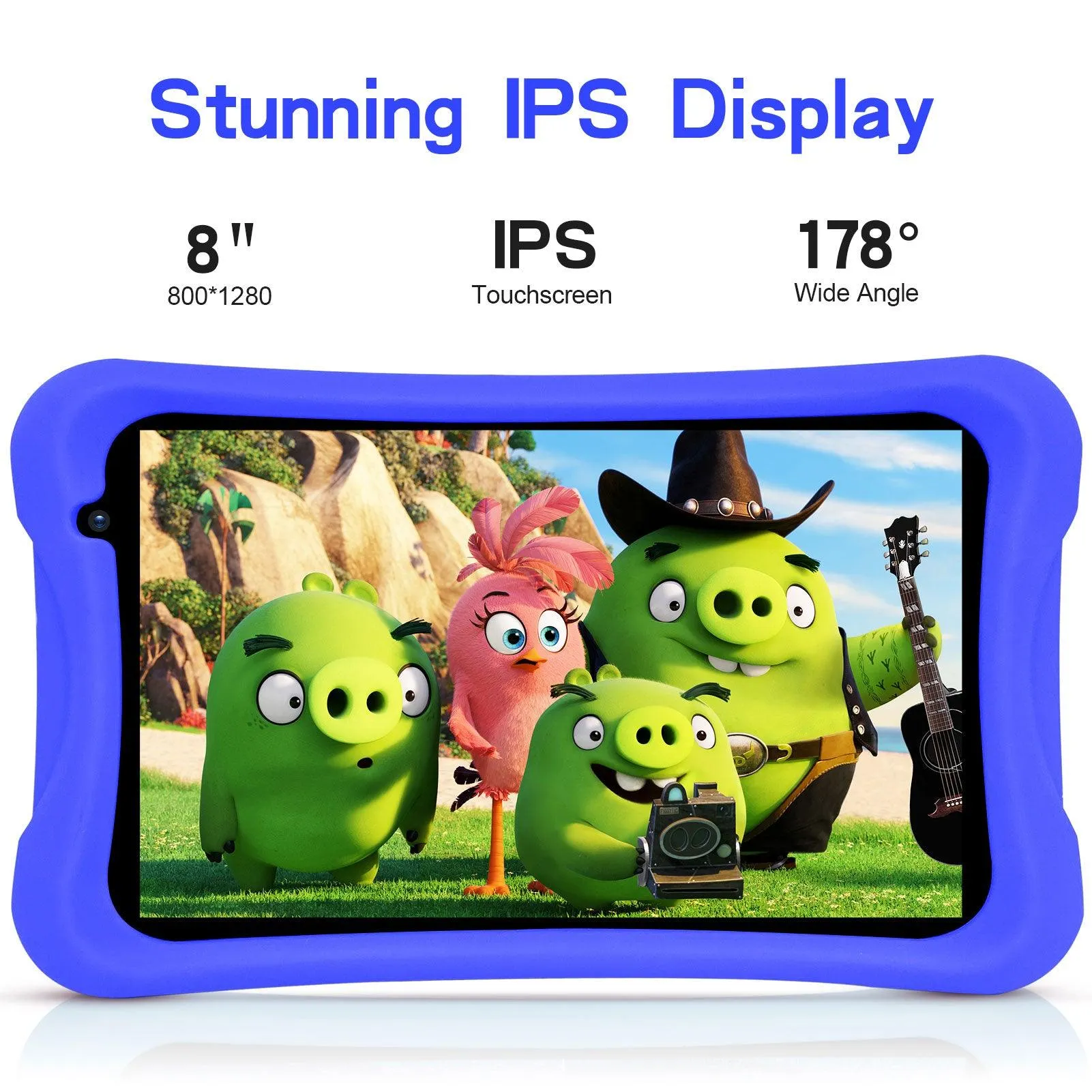 Kids 8" Tablet with HD Screen, Preloaded and ready to use, Quad Core Processor, Android OS and Parental Control, 2GB RAM, 32GB ROM,  2MP   8MP Dual Camera, Free Kids-Tablet Case