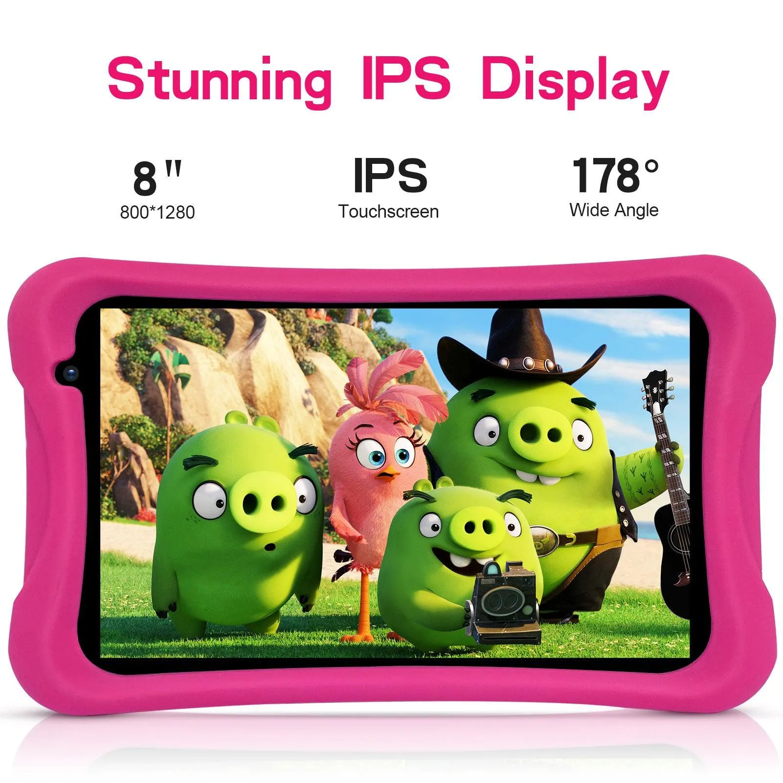 Kids 8" Tablet with HD Screen, Preloaded and ready to use, Quad Core Processor, Android OS and Parental Control, 2GB RAM, 32GB ROM,  2MP   8MP Dual Camera, Free Kids-Tablet Case