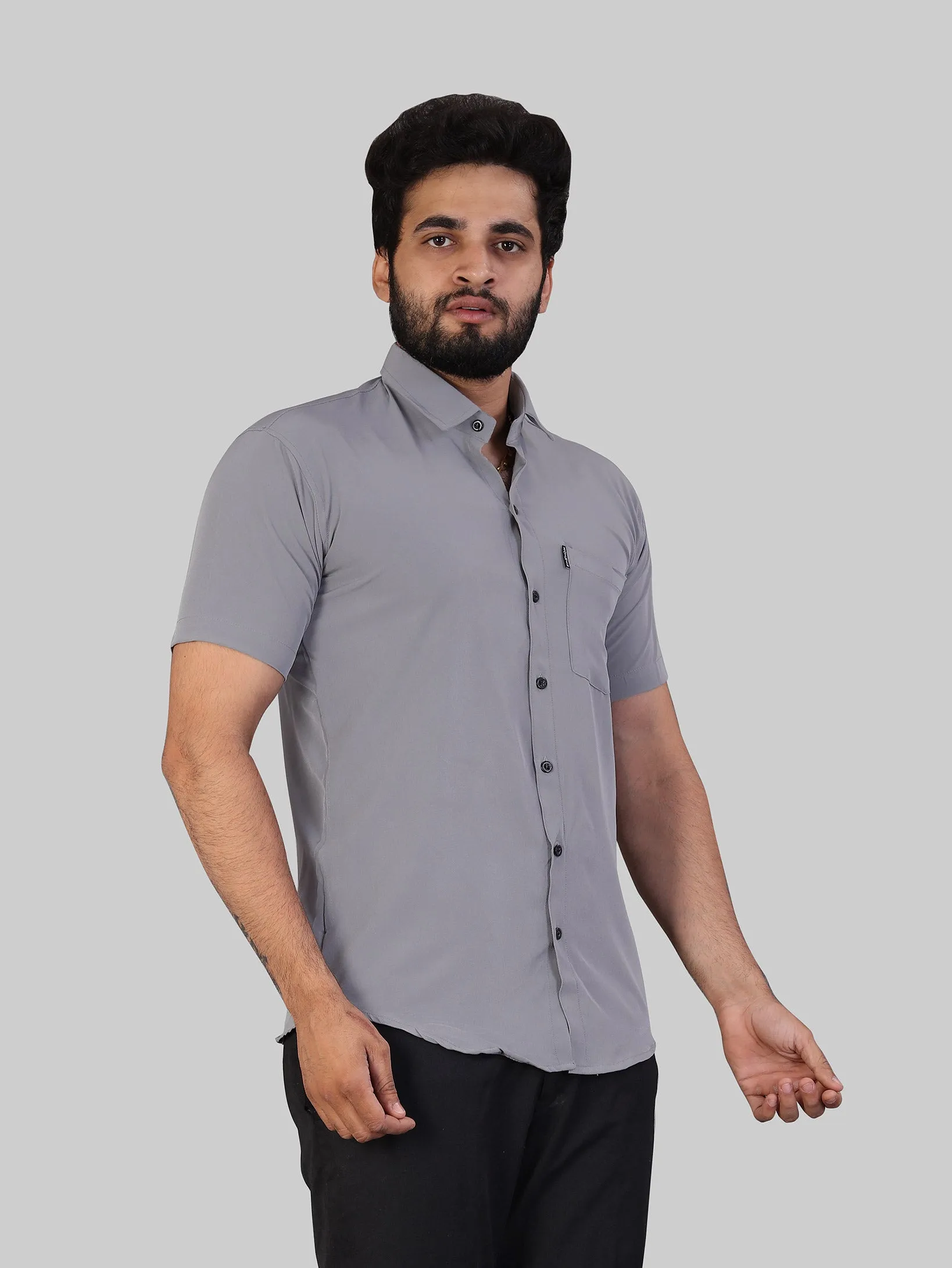 Light Grey Expandable Short Sleeve Shirt