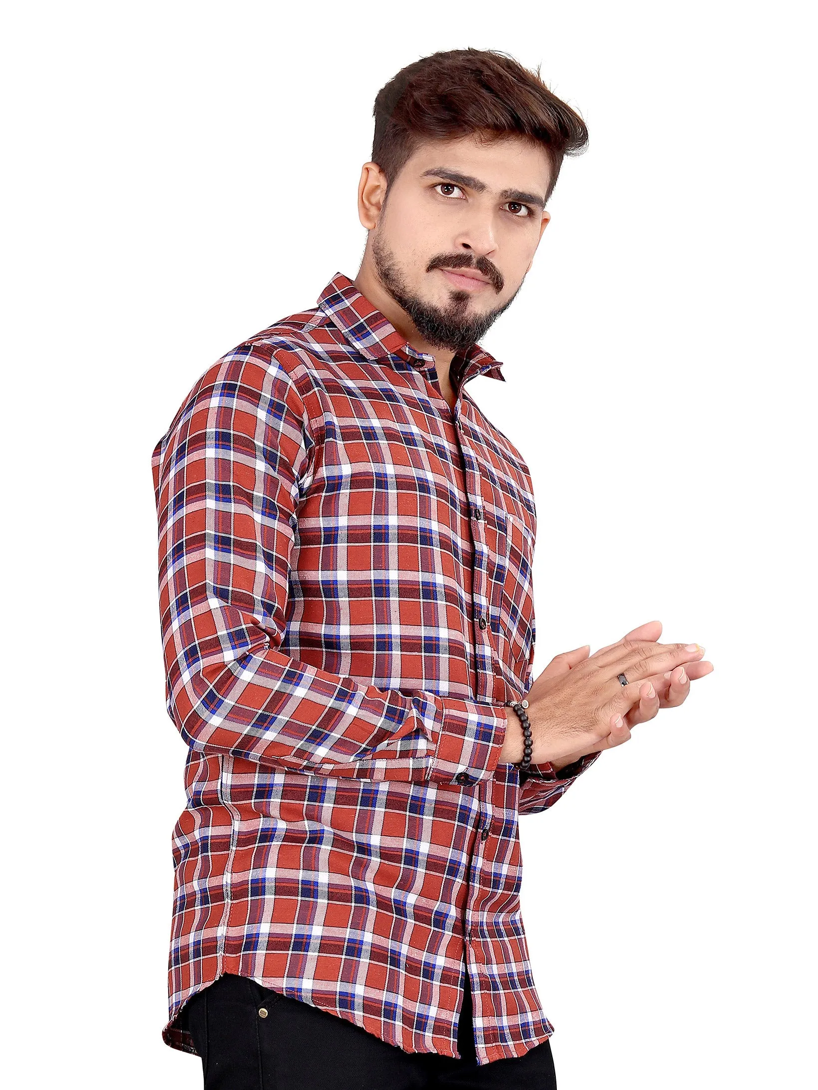 Maroon and Blue Gingham Checked Shirt