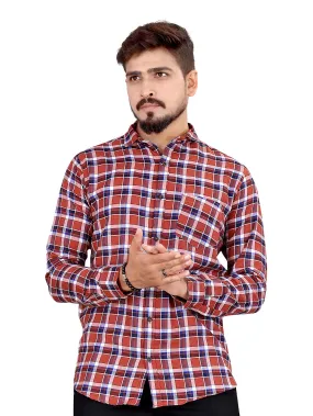 Maroon and Blue Gingham Checked Shirt