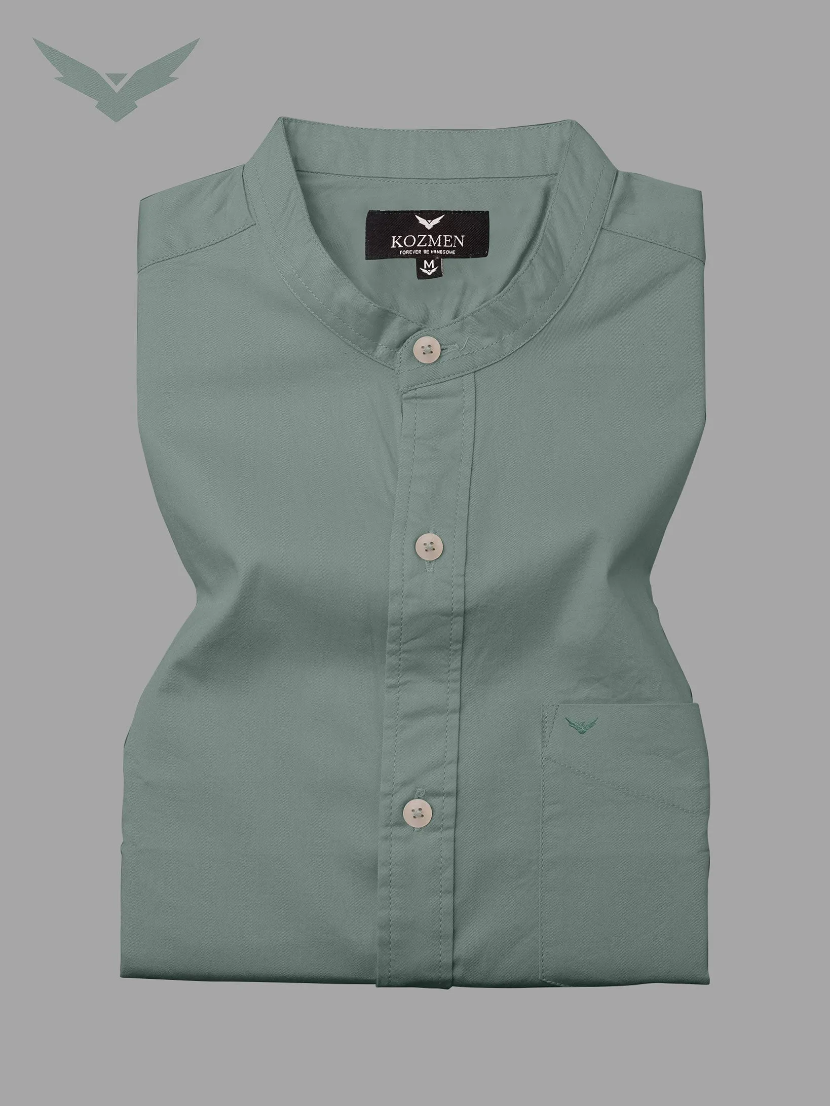 Mint Green Premium Super Soft Solid Cotton Mandarin Collar Shirt