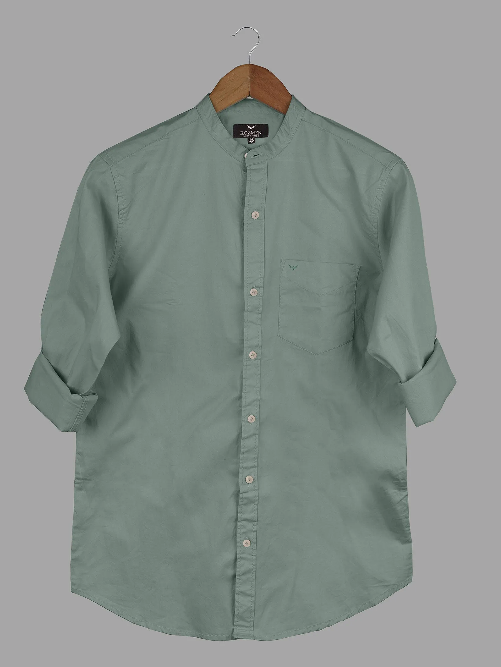 Mint Green Premium Super Soft Solid Cotton Mandarin Collar Shirt