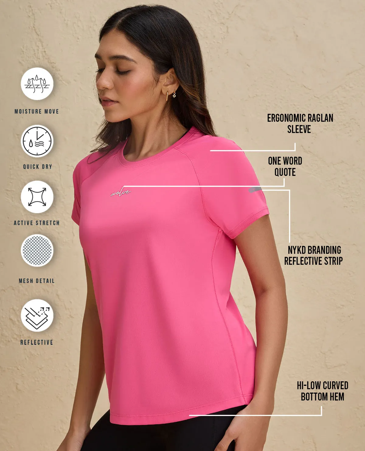 Nykd By Nykaa Quick Dry Half Sleeves Regular Fit Running Tee-NYK033-Pink