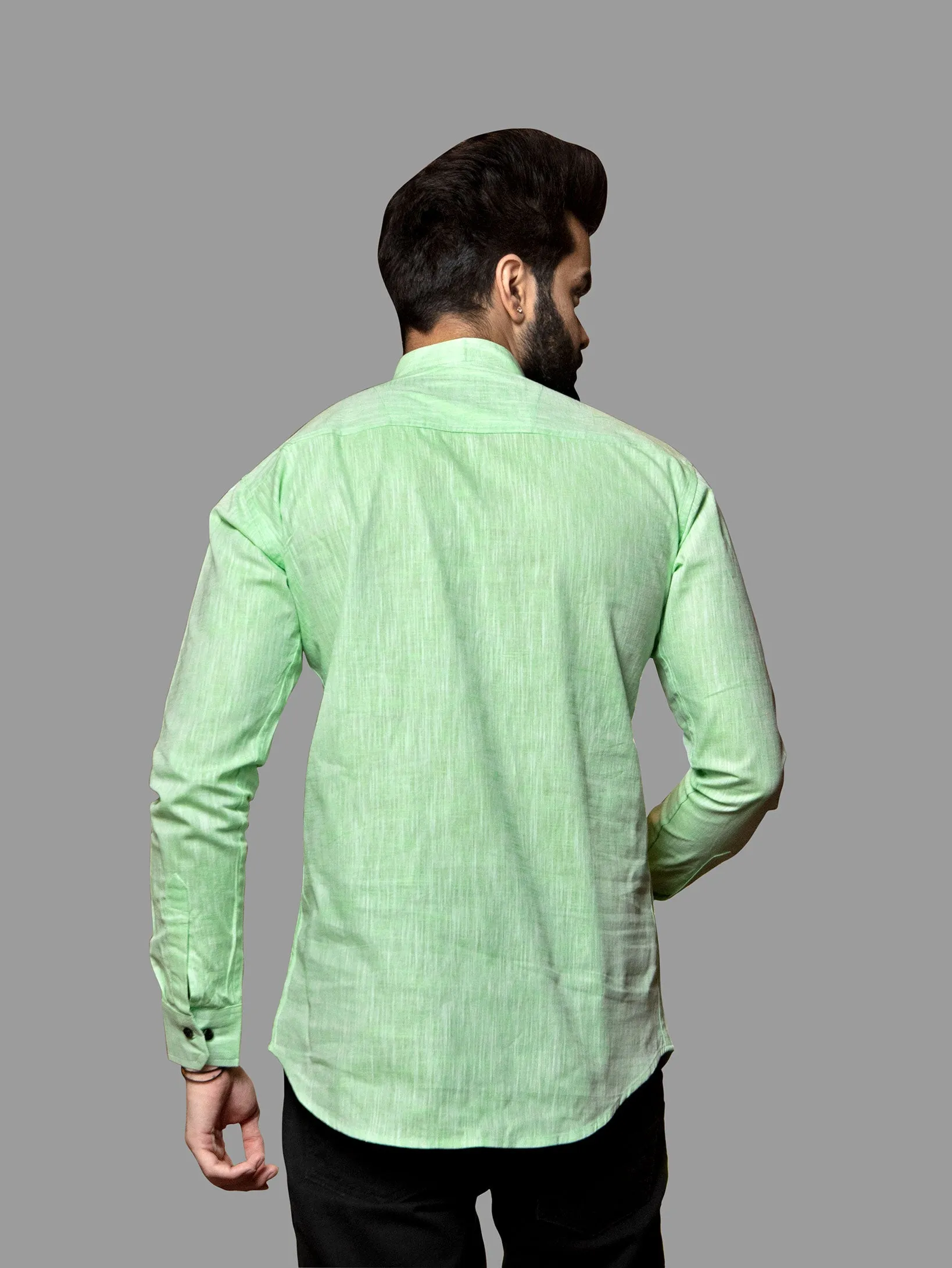 Parrot Cotton Linen Mandarin Collar Kurta Shirt