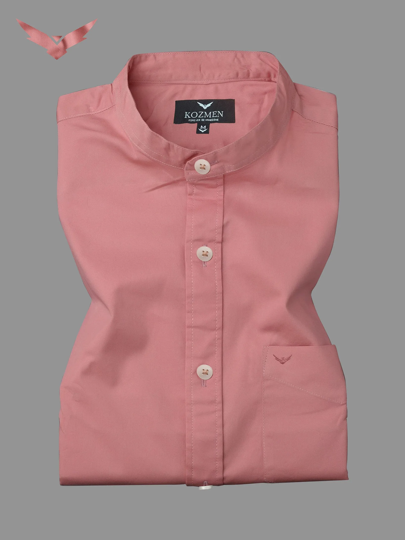 Pink Orange Premium Super Soft Solid Cotton Mandarin Collar Shirt