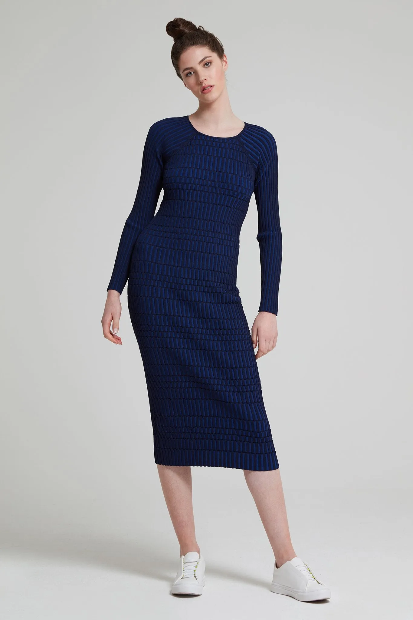 Plaited Ribbed-Knit Dress