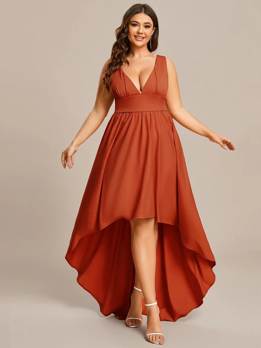 Plus Size Elegant High-Low Sleeveless Empire Waist Bridesmaid Dress