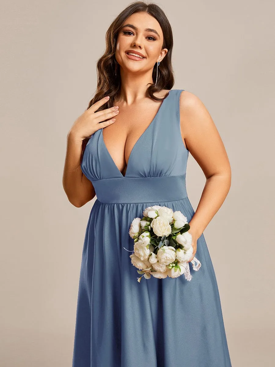 Plus Size Elegant High-Low Sleeveless Empire Waist Bridesmaid Dress