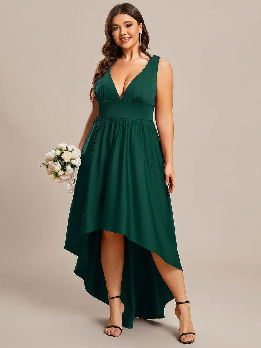 Plus Size Elegant High-Low Sleeveless Empire Waist Bridesmaid Dress