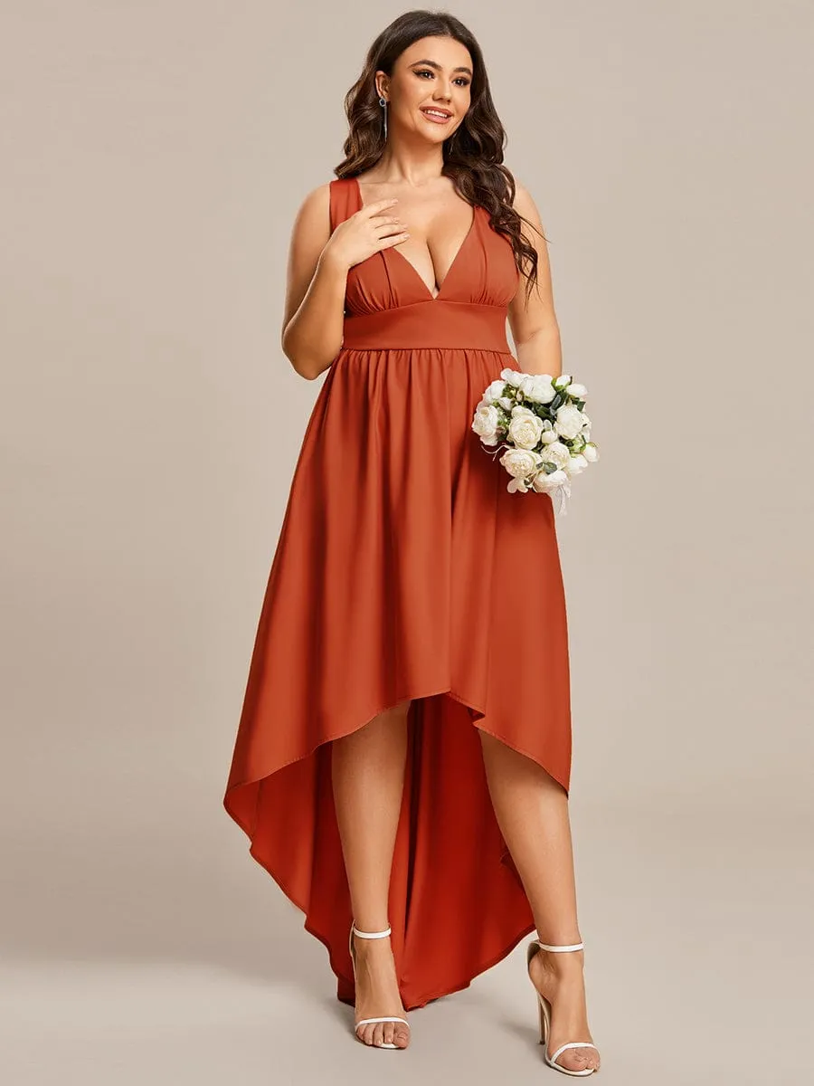 Plus Size Elegant High-Low Sleeveless Empire Waist Bridesmaid Dress