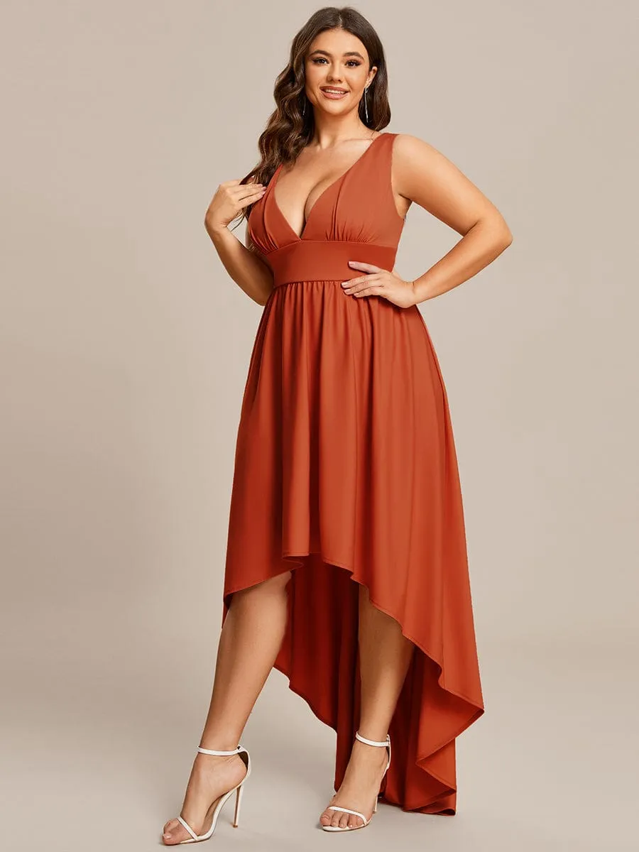 Plus Size Elegant High-Low Sleeveless Empire Waist Bridesmaid Dress