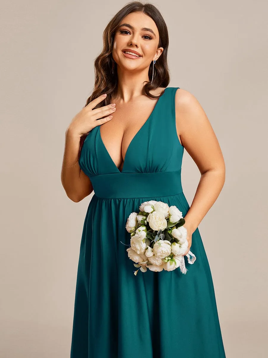 Plus Size Elegant High-Low Sleeveless Empire Waist Bridesmaid Dress