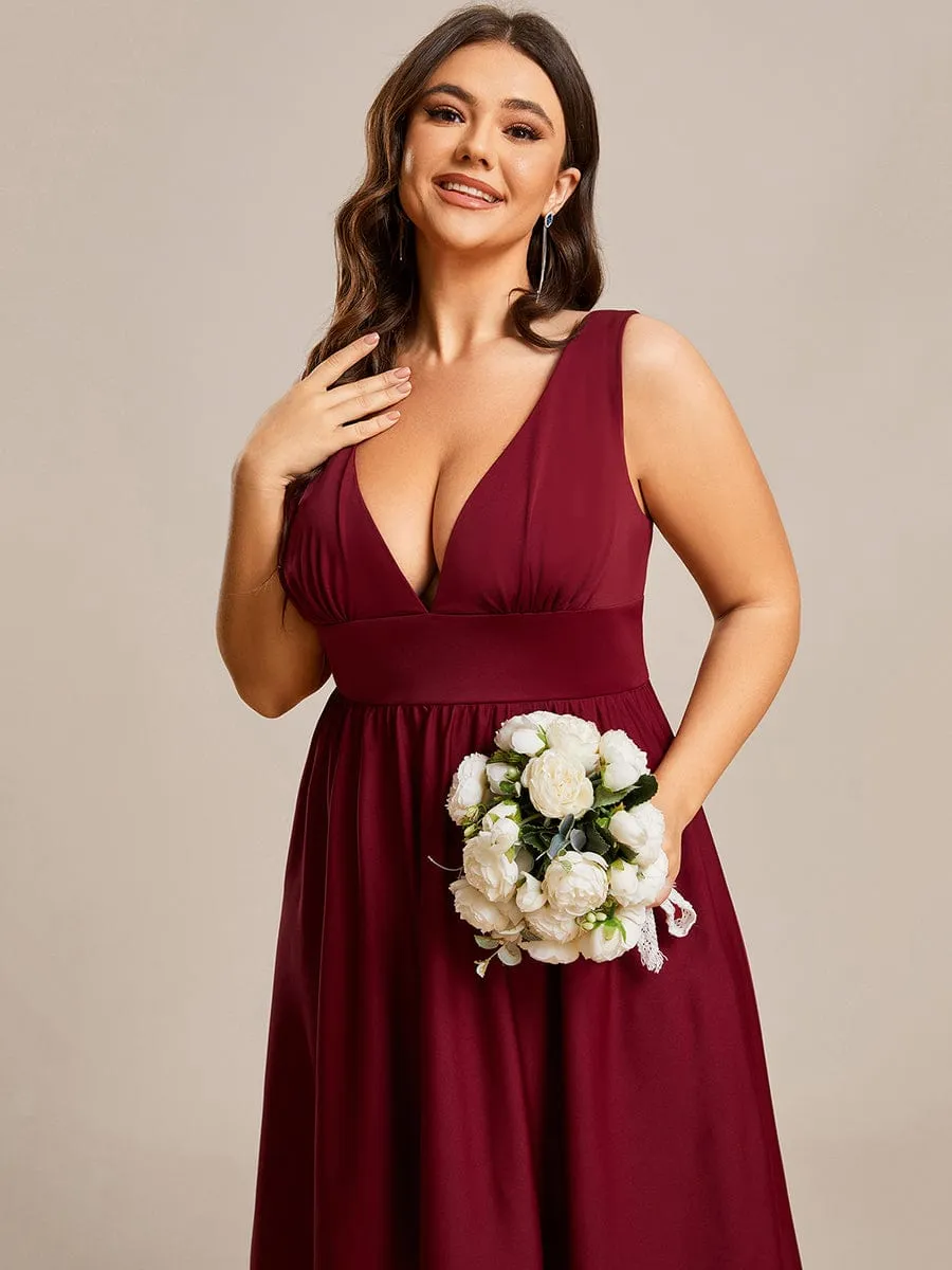 Plus Size Elegant High-Low Sleeveless Empire Waist Bridesmaid Dress