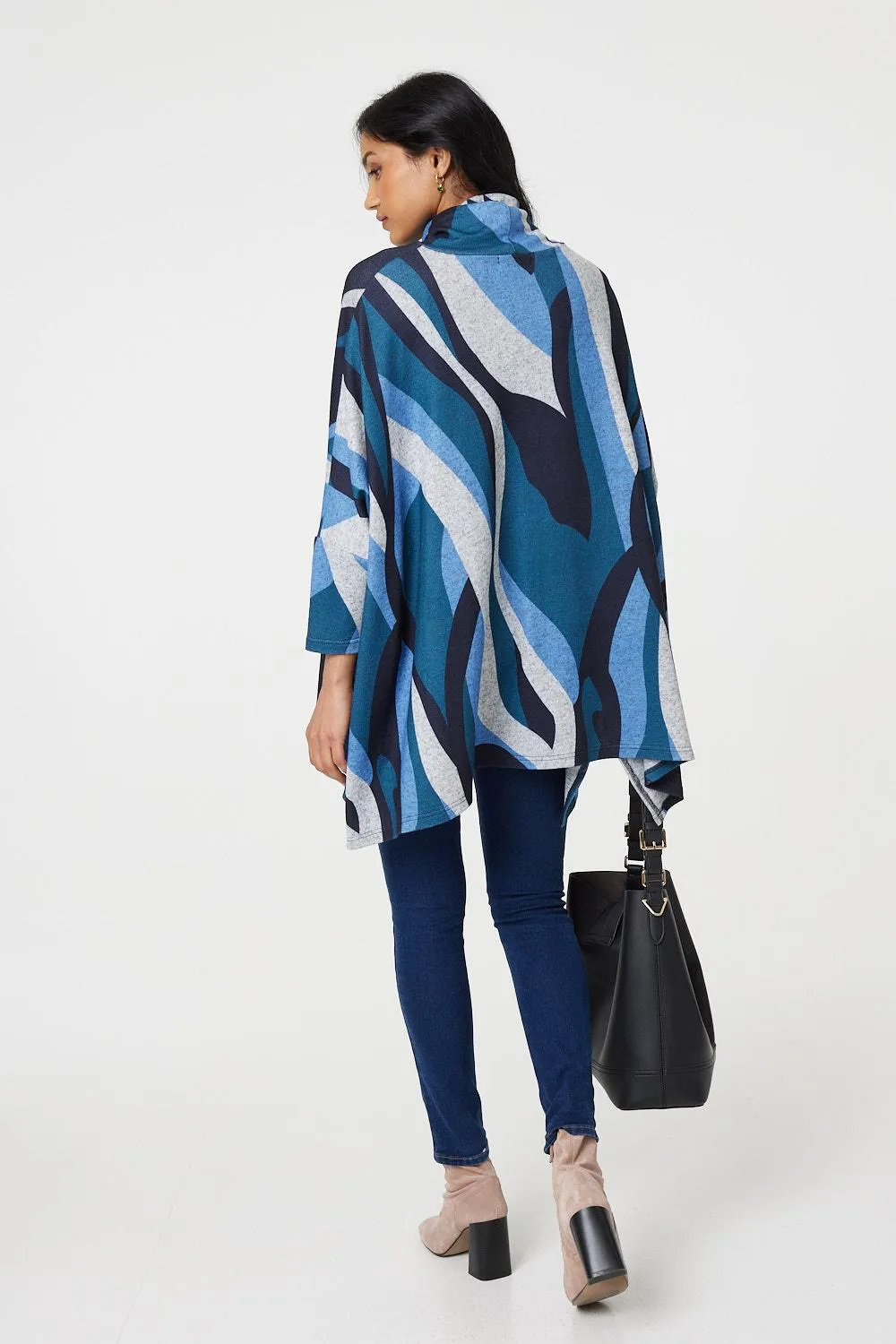 Printed Roll Neck Oversized Tunic Top