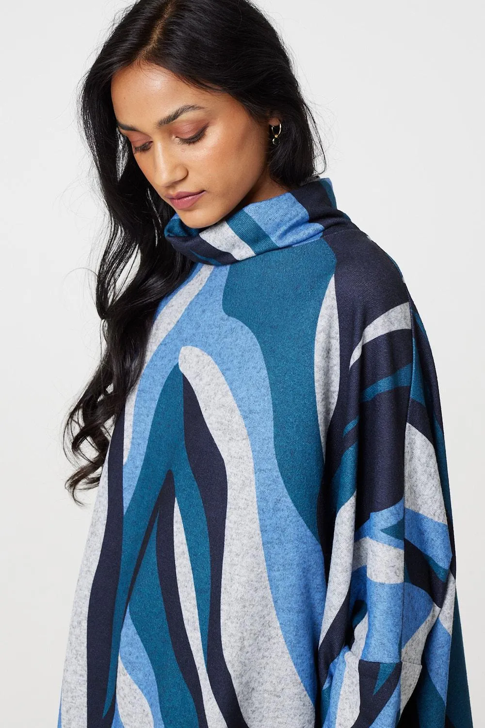 Printed Roll Neck Oversized Tunic Top