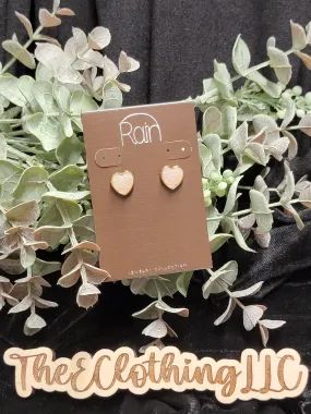 Rain - Gold White Heart Post Earring