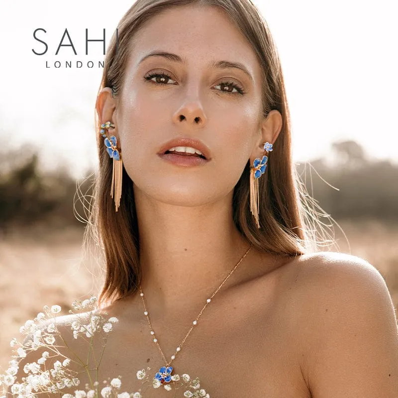 Sahi Pearl Chain Blue Flower Red Beetle Necklace