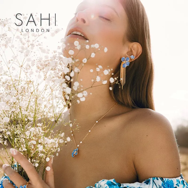 Sahi Pearl Chain Blue Flower Red Beetle Necklace