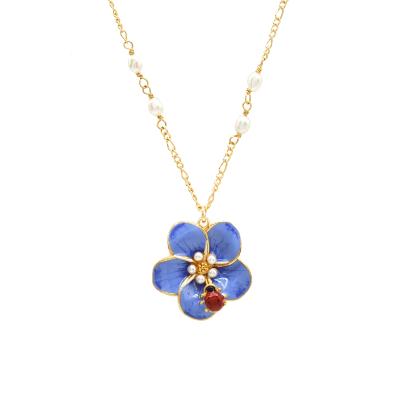 Sahi Pearl Chain Blue Flower Red Beetle Necklace