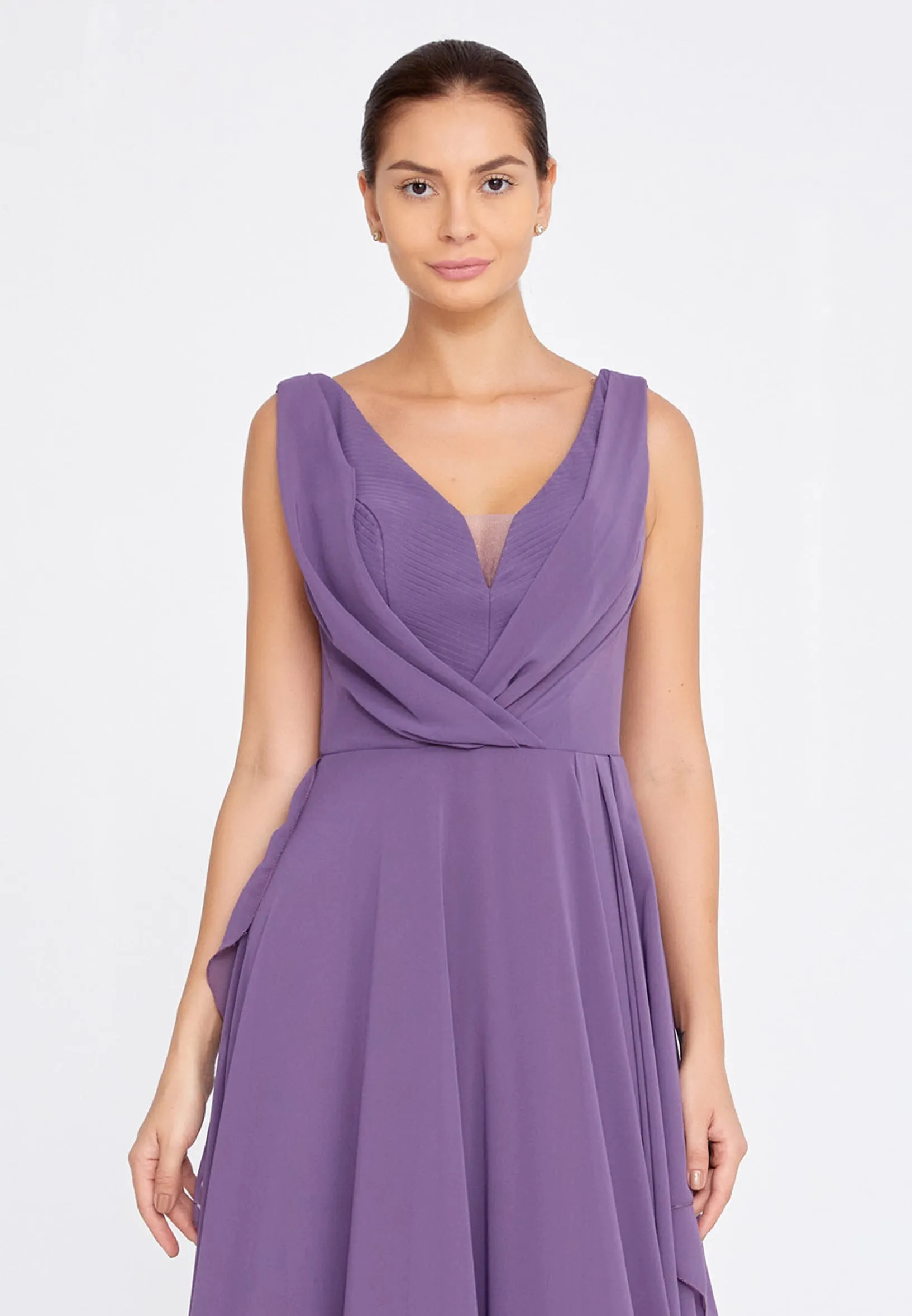 Sleeveless Maxi Chiffon A-Line Wedding Guest Dress - Purple