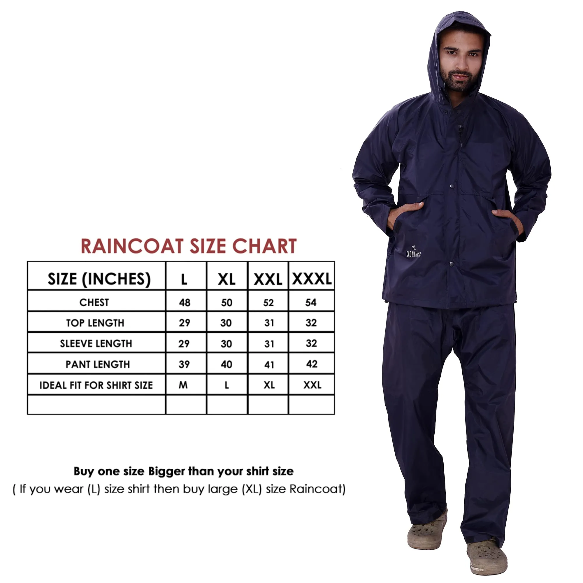 THE CLOWNFISH Bluford Rain Coat for Men Waterproof for Bike Raincoat for Men with Hood Nylon Material. Set of Top and Bottom. Bluford Series (Navy Blue, X-Large)