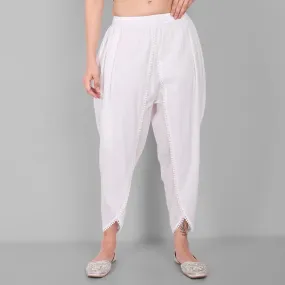 White Cotton Tulip Pant with Lace